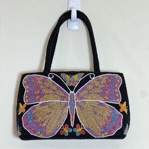 Beaded Embellished Black Butterfly Handbag